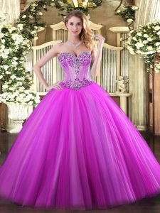 Discount Fuchsia Sweet 16 Quinceanera Dress Sweet 16 and Quinceanera with Beading Sweetheart Sleeveless Lace Up