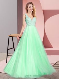 Sexy Apple Green Zipper V-neck Lace Homecoming Dress Tulle Sleeveless