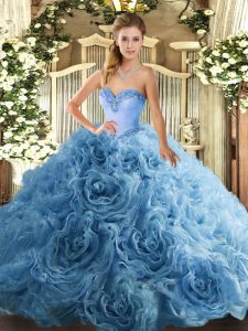 Sweetheart Sleeveless Fabric With Rolling Flowers 15 Quinceanera Dress Beading Lace Up