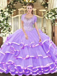Fashion Scoop Sleeveless Lace Up Quinceanera Dress Lavender Tulle