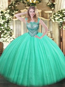 Custom Design Sleeveless Beading Lace Up Quinceanera Gown
