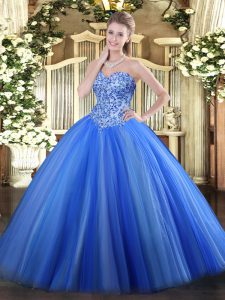 Blue Lace Up 15 Quinceanera Dress Appliques Sleeveless
