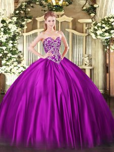 Fine Beading Quinceanera Gowns Fuchsia Lace Up Sleeveless Floor Length