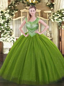 Hot Sale Olive Green Quinceanera Dress Sweet 16 and Quinceanera with Beading Scoop Sleeveless Lace Up