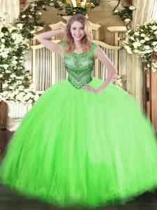 Top Selling Tulle Lace Up Sweet 16 Quinceanera Dress Sleeveless Floor Length Beading