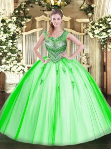Fabulous Sleeveless Tulle Floor Length Lace Up Quinceanera Gown in with Beading