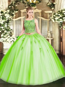 Lovely Scoop Sleeveless Tulle Sweet 16 Dresses Beading and Appliques Lace Up