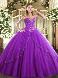 Ball Gowns Sleeveless Eggplant Purple Sweet 16 Quinceanera Dress Brush Train Lace Up