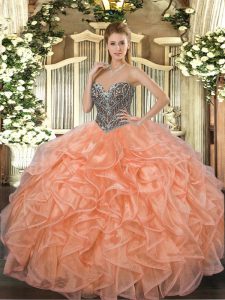 Clearance Floor Length Orange Quinceanera Gown Sweetheart Sleeveless Lace Up