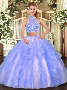 Best Selling Floor Length Lavender Vestidos de Quinceanera Tulle Sleeveless Beading and Ruffled Layers