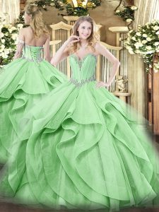 Exquisite Green Sweet 16 Dresses Military Ball and Sweet 16 and Quinceanera with Beading and Ruffles Sweetheart Sleeveless Lace Up