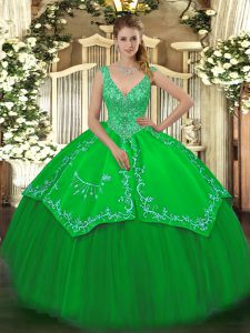 Fantastic Green Sleeveless Floor Length Beading and Embroidery Zipper Sweet 16 Dresses