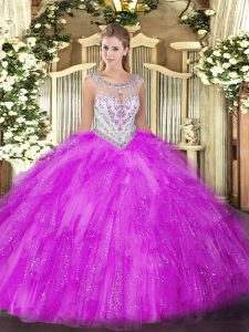 Admirable Tulle Sleeveless Floor Length Sweet 16 Dress and Beading and Ruffles