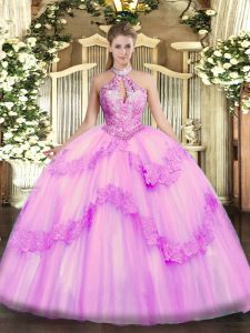 Sophisticated Lilac Sleeveless Organza Lace Up Ball Gown Prom Dress for Military Ball and Sweet 16 and Quinceanera