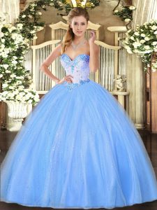 Glorious Sleeveless Lace Up Floor Length Beading Quinceanera Dress