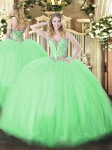 Ball Gowns Quince Ball Gowns Sweetheart Tulle Sleeveless Floor Length Lace Up