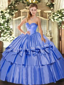 Top Selling Blue Ball Gowns Beading and Ruffled Layers Sweet 16 Dress Lace Up Organza and Taffeta Sleeveless Floor Length