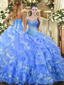 Nice Sweetheart Sleeveless Lace Up Quinceanera Dress Baby Blue Organza