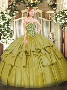 Super Sweetheart Sleeveless Lace Up 15 Quinceanera Dress Olive Green Organza and Taffeta
