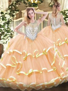 Glamorous Ball Gowns 15 Quinceanera Dress Peach Scoop Organza Sleeveless Floor Length Zipper