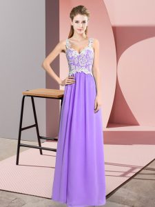 Lavender Prom Dresses Prom and Party with Lace V-neck Sleeveless Zipper