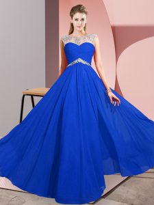 Glamorous Royal Blue Chiffon Clasp Handle Scoop Sleeveless Floor Length Prom Evening Gown Beading