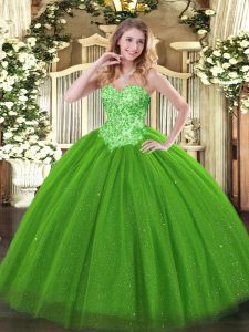 Floor Length Ball Gowns Sleeveless Green Ball Gown Prom Dress Lace Up