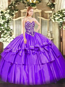 Ball Gowns Quinceanera Gowns Purple Sweetheart Organza and Taffeta Sleeveless Floor Length Lace Up