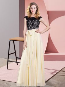 Floor Length Empire Sleeveless Champagne Prom Gown Lace Up