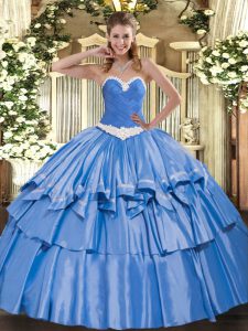 Dramatic Organza and Taffeta Sweetheart Sleeveless Lace Up Appliques and Ruffled Layers Sweet 16 Quinceanera Dress in Blue