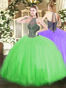 Lace Up Halter Top Beading Quince Ball Gowns Tulle Sleeveless