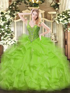 Exceptional Ball Gowns Beading and Ruffles Quince Ball Gowns Lace Up Organza Sleeveless Floor Length