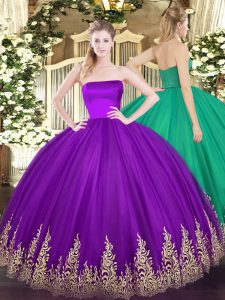 Amazing Purple Sleeveless Tulle Zipper Quinceanera Gown for Military Ball and Sweet 16 and Quinceanera
