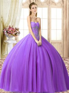 Colorful Tulle Sleeveless Floor Length 15 Quinceanera Dress and Beading