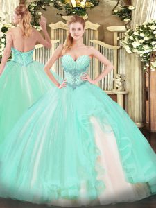 Exceptional Sweetheart Sleeveless Lace Up Vestidos de Quinceanera Apple Green Tulle