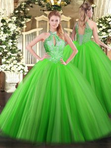 Best Halter Top Sleeveless Lace Up Quince Ball Gowns Tulle