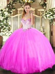 Fashion Floor Length Ball Gowns Sleeveless Rose Pink Quinceanera Dress Lace Up