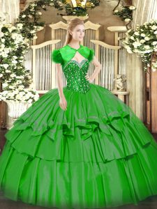 Wonderful Green Organza and Taffeta Lace Up Sweetheart Sleeveless Floor Length Sweet 16 Dresses Beading and Ruffled Layers