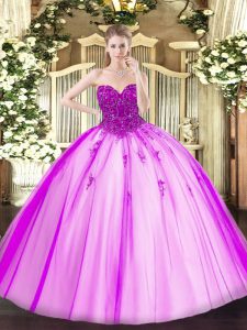 Custom Design Fuchsia Lace Up Sweetheart Beading Quinceanera Dresses Tulle Sleeveless