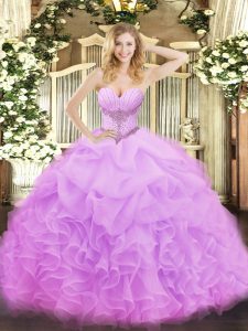 Excellent Floor Length Ball Gowns Sleeveless Lilac Ball Gown Prom Dress Lace Up