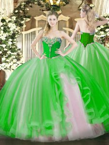 On Sale Floor Length Lace Up 15th Birthday Dress for Military Ball and Sweet 16 and Quinceanera with Beading and Ruffles