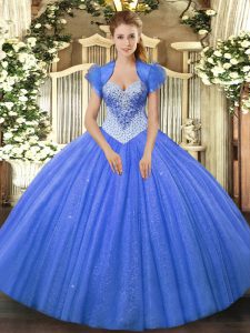 Traditional Beading Sweet 16 Dress Blue Lace Up Sleeveless Floor Length