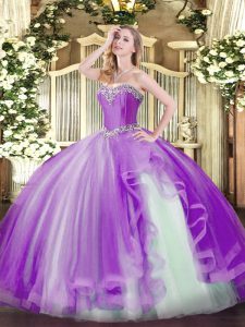 Lavender Sweetheart Neckline Beading and Ruffles Quinceanera Gown Sleeveless Lace Up