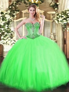 Ball Gowns Tulle Sweetheart Sleeveless Beading Floor Length Lace Up Quince Ball Gowns