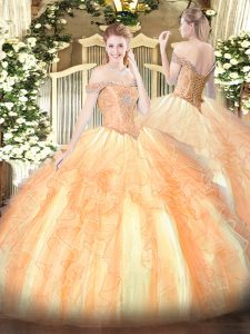 Clearance Multi-color Sleeveless Beading and Ruffles Floor Length 15th Birthday Dress