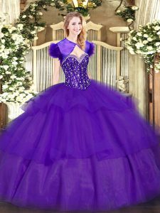 Custom Designed Ball Gowns Vestidos de Quinceanera Purple Sweetheart Tulle Sleeveless Floor Length Lace Up