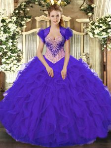 Fabulous Purple Sweetheart Neckline Beading and Ruffles Quince Ball Gowns Sleeveless Lace Up