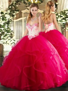 Designer Sweetheart Sleeveless Lace Up Quinceanera Dresses Hot Pink Tulle