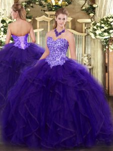 Sleeveless Appliques and Ruffles Lace Up Sweet 16 Dress