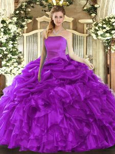 Purple Sleeveless Ruffles and Pick Ups Floor Length Sweet 16 Dresses